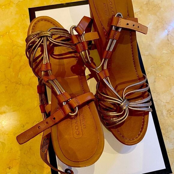 Coach platform Giorgiano Sandal with cork heel - size 10B - Picture 1 of 11